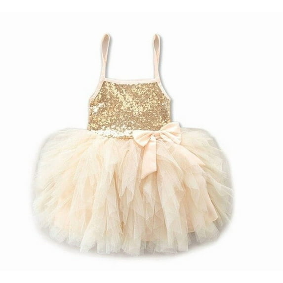 Laurenza's Girls' Gold Sequin Bow Dress 2T