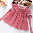 thumbnail image 1 of Laurenza's Toddler Girls Clothing Dress Red Gingham Smocked Dress 5 Years, 1 of 4
