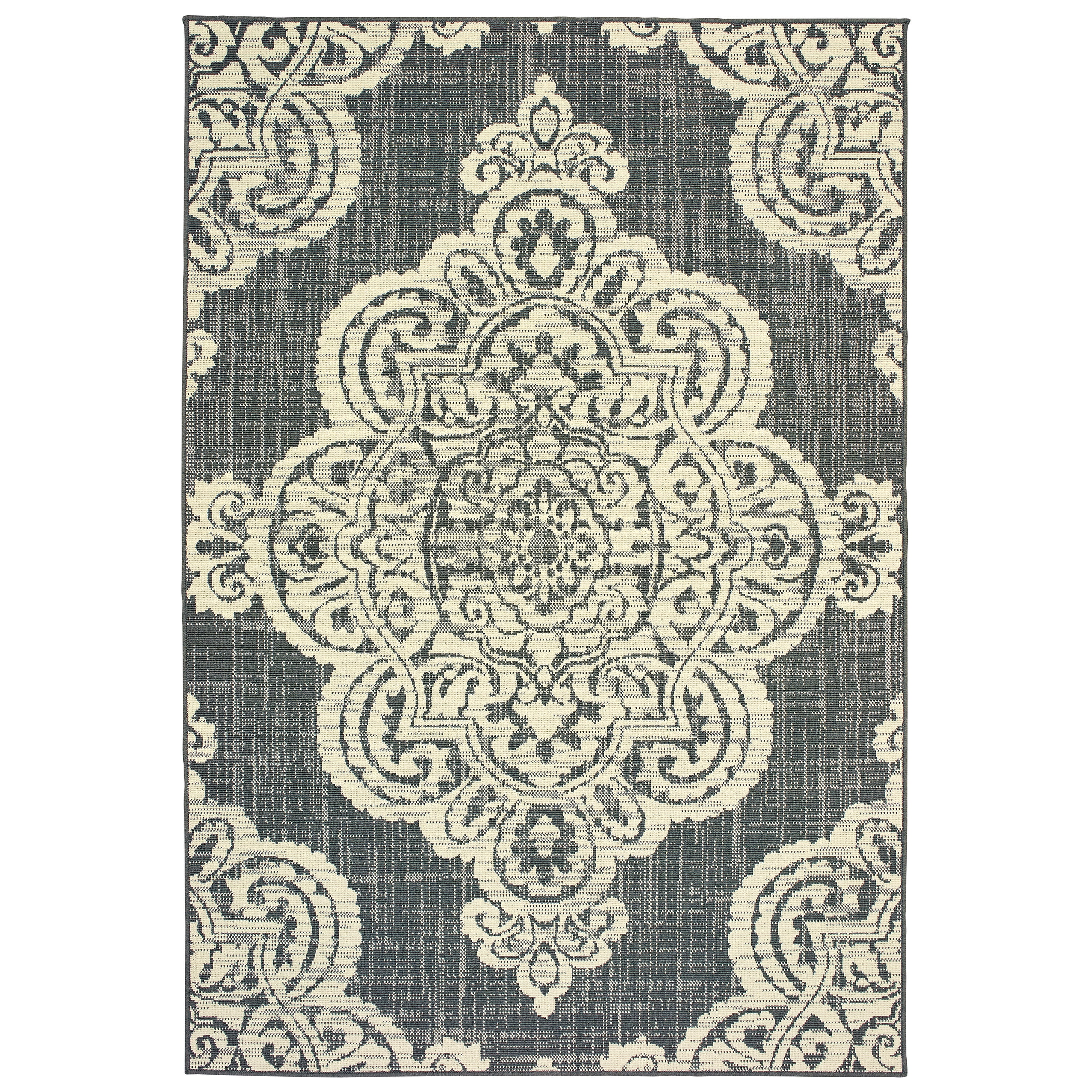 Laurette Oriental Outdoor Area Rug, Grey/ Ivory 4, 5' x 8'