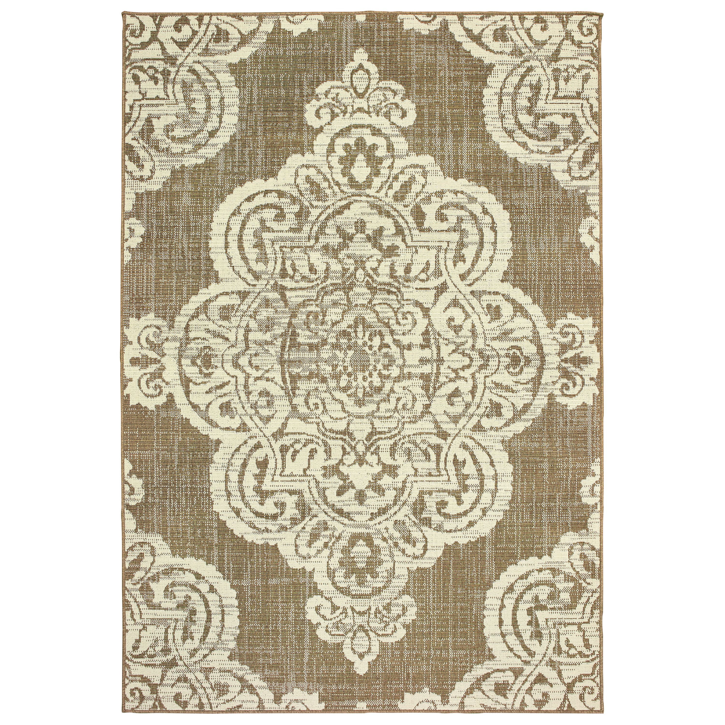Laurette Oriental Outdoor Area Rug, Tan/ Ivory 2, 9' x 13'