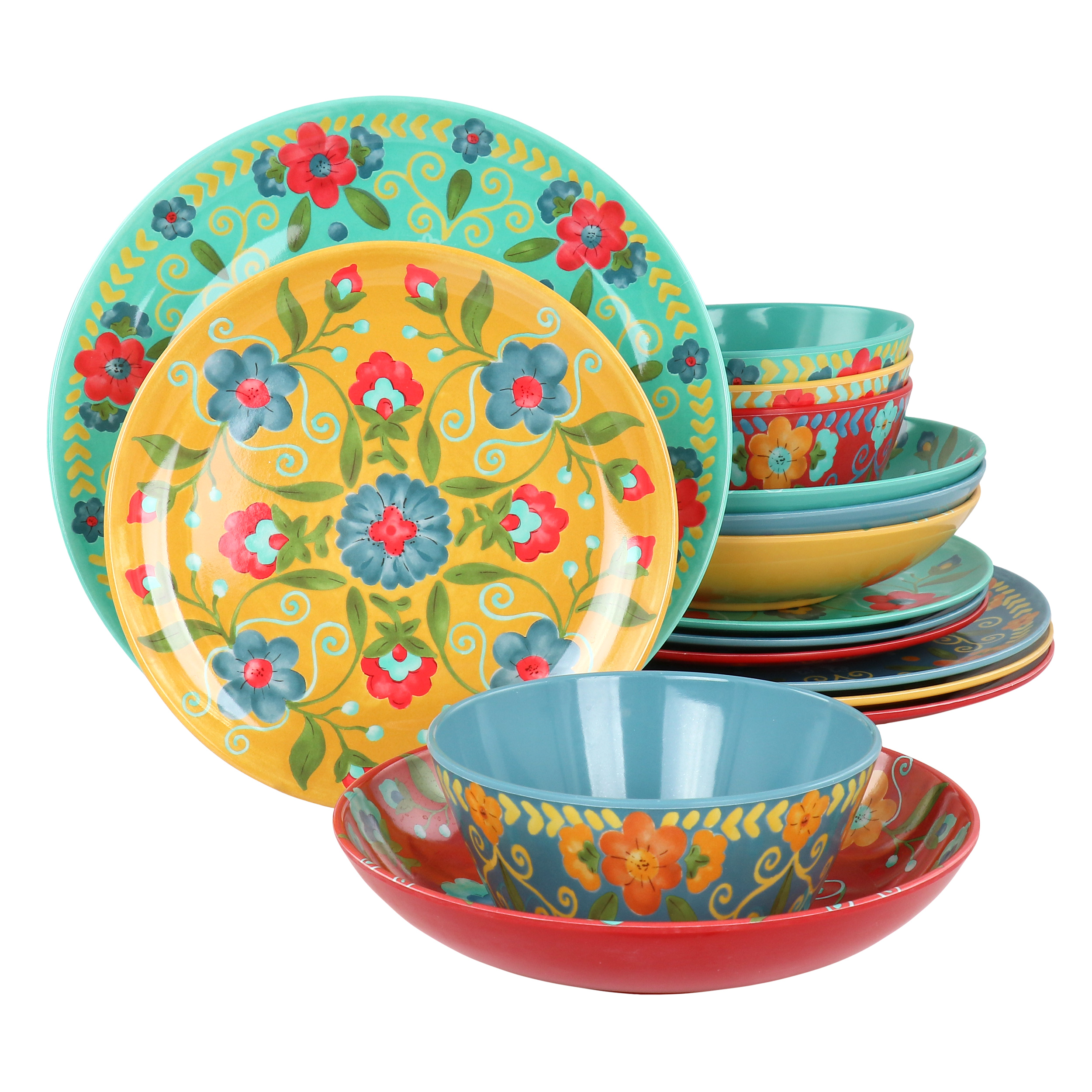 Laurie Gates By Gibson Set 4 Ciotole In Ceramica Tierra – Dipinte A Mano, Mix And Match, 15.2 Cm, Lavabili In Lavastoviglie
