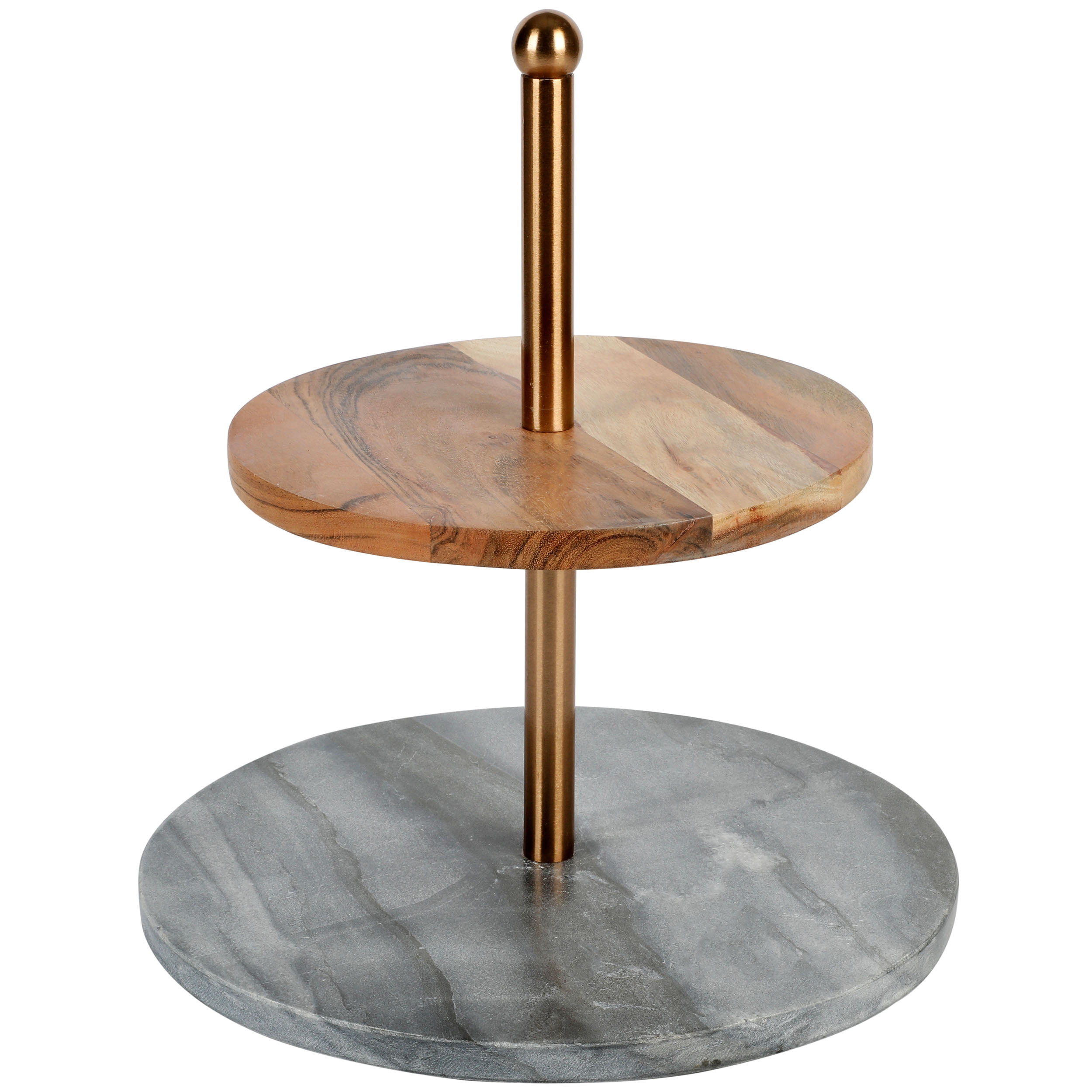 Laurie Gates California Designs Grey Marble and Acacia Wood 2 Tier ...