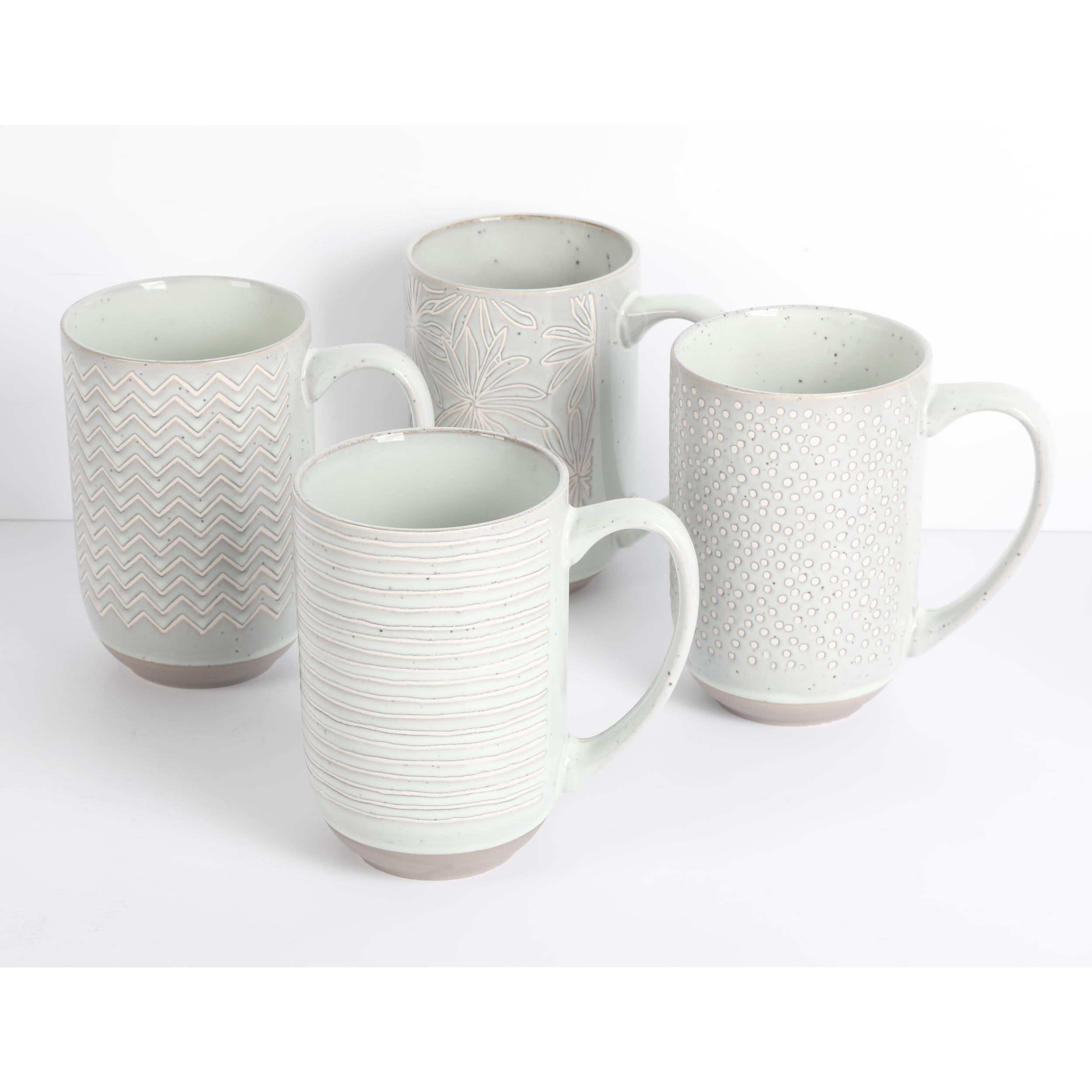 Laurie Gates Madrina 19 Ounce 4 Piece Stoneware Assorted Wax Relief Designs in Mint