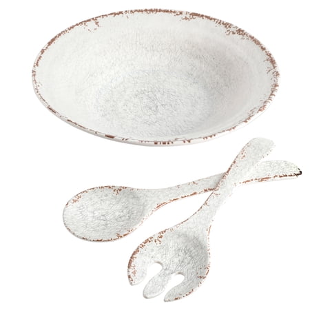 Laurie Gates 135399.03 Mauna Melamine Serving Bowl Set with Serving Utensils, White - 3 Piece