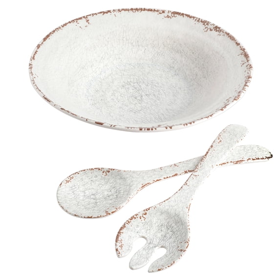 Laurie Gates 135399.03 Mauna Melamine Serving Bowl Set with Serving Utensils, White - 3 Piece