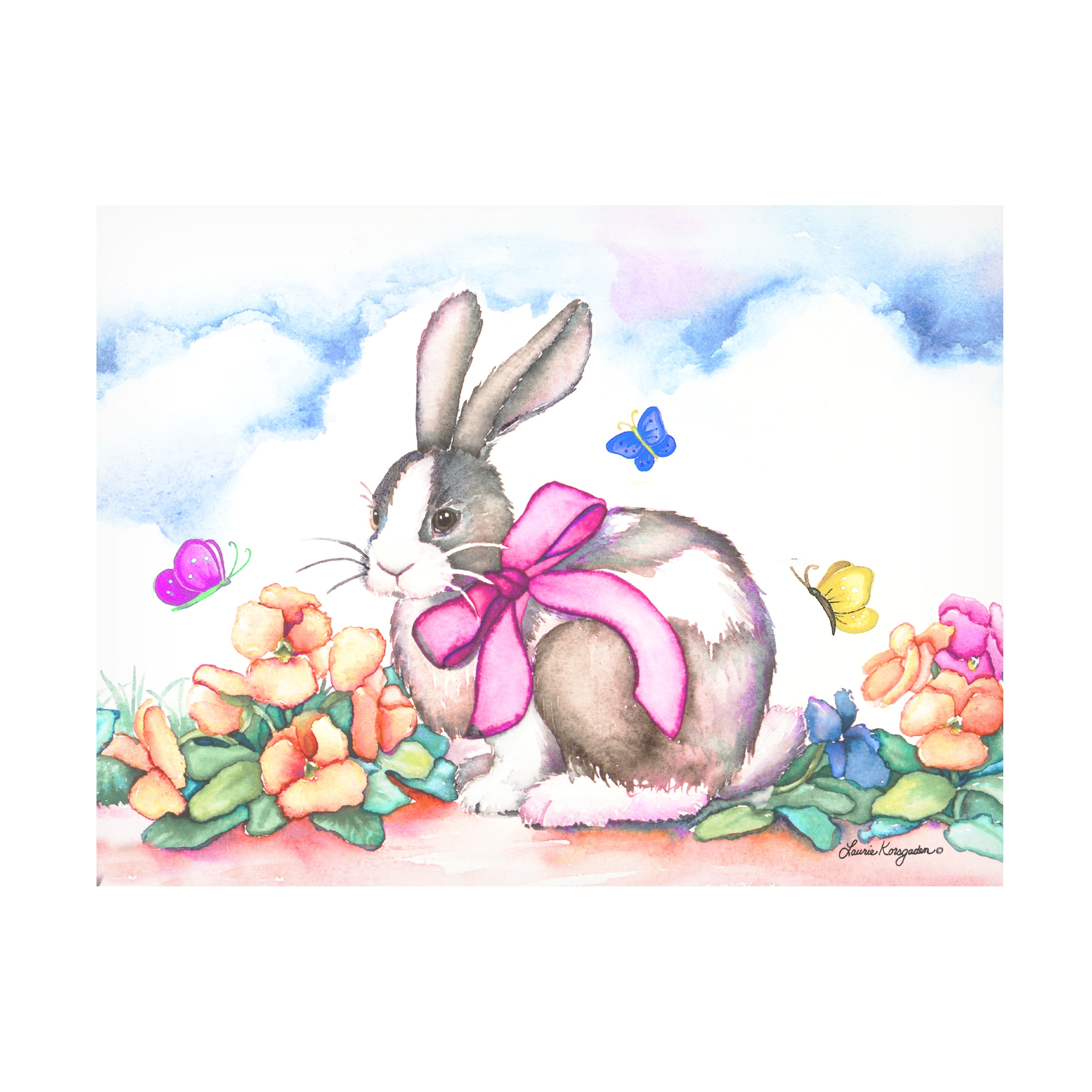 Laurie Korsgaden Garden Rabbit Canvas Art with Pink Bow