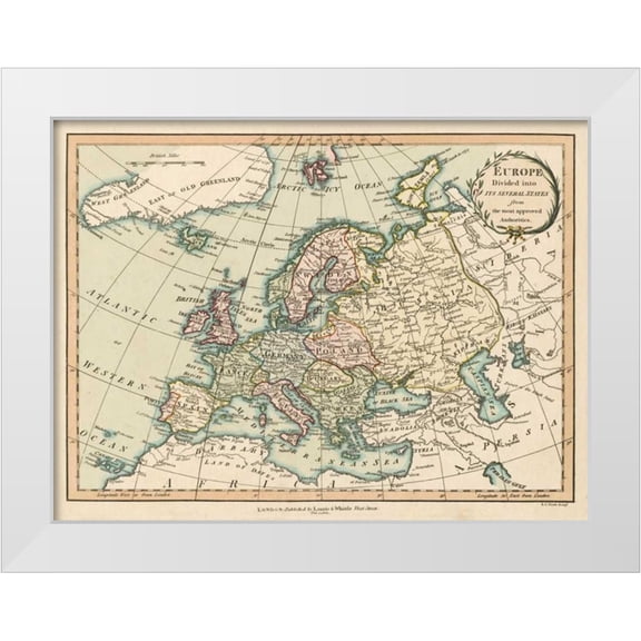 Laurie and White 14x12 White Modern Wood Framed Museum Art Print Titled - Historic Map of Europe