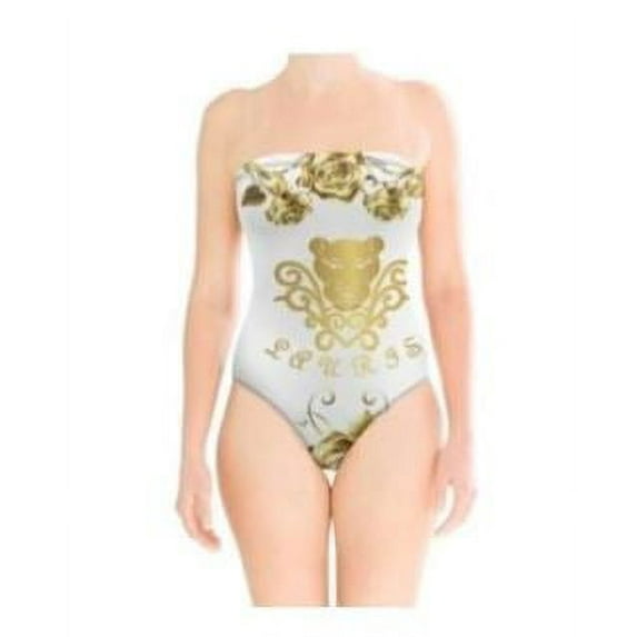 Lauris Couture Strapless White & Gold One Piece Swimsuit