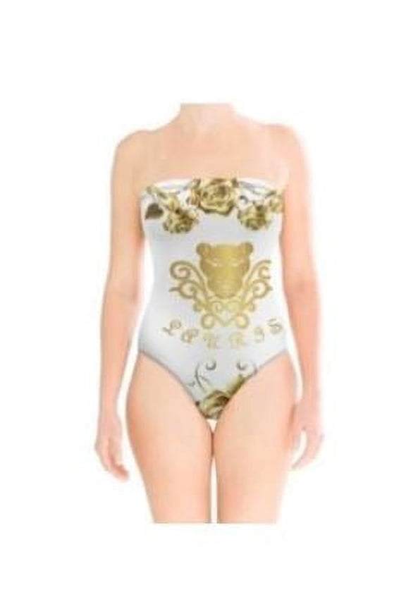 Strapless White & Gold One Piece Swimsuit