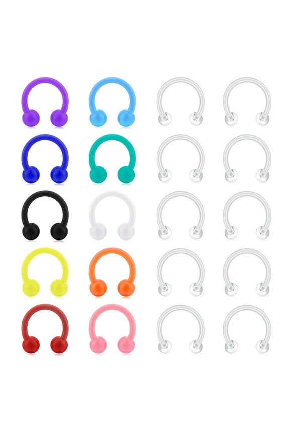, Bioflex Clear Multicolour Septum Nose Rings, 20 Pieces Pack