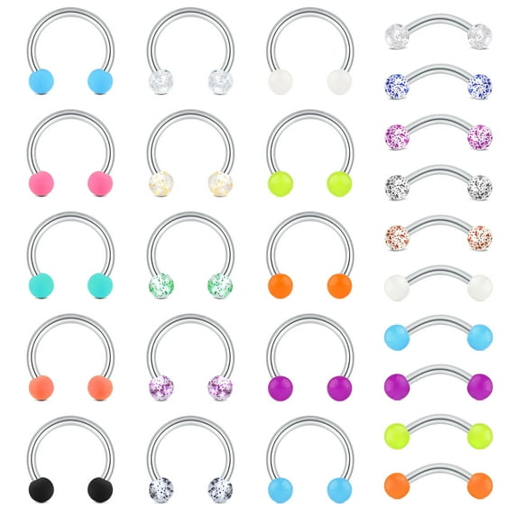 Lauritami, Steel Acrylic Nose Septum Body Piercing Rings, 25 Pieces, 2 Pack