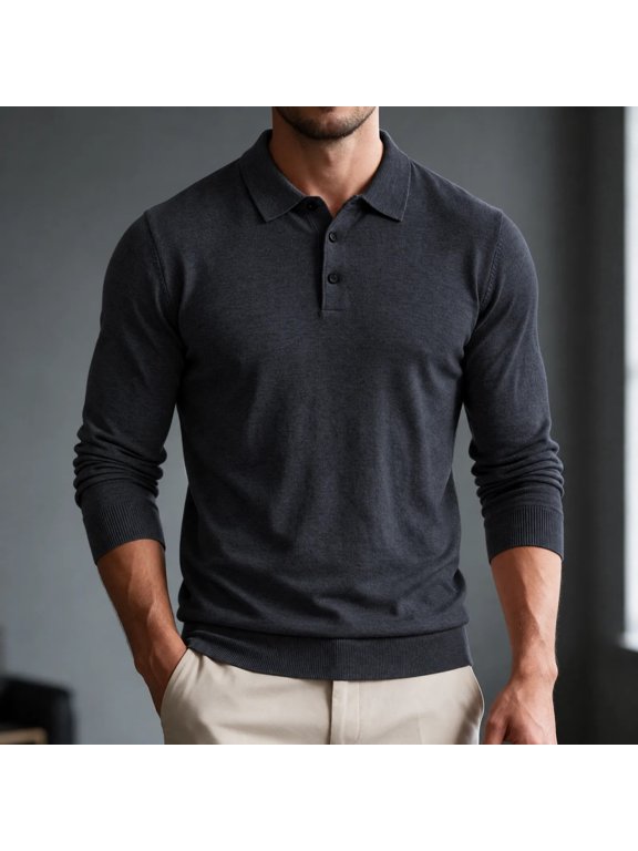 Men's Winter Thermal Base Layer Collared Solid Knit Long Sleeve Undershirt