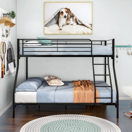 Lausatek Heavy Duty Twin-Over-Full Metal Bunk Bed, Easy Assembly with Enhanced Upper-Level Guardrail, Black