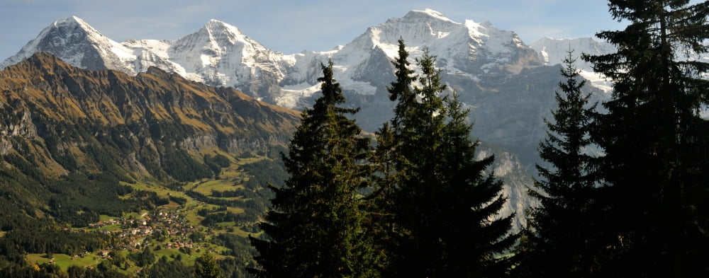 Lauterbrunnen Valley with Mt Eiger and Mt Monch in the background Sulwald Bernese Oberland Bern Switzerland Canvas Art - Panoramic Images (36 x 12)