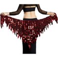 thumbnail image 1 of Women Belly Dance Hip Scarf Sequins Mesh Triangle Wrap Skirt Waist Chain,One Set,Wine, 1 of 3
