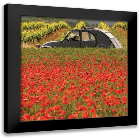Lautier, Julien 12x12 Black Modern Framed Museum Art Print Titled - La 2 CV aux coquelicots