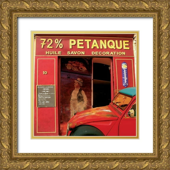 Lautier, Julien 26x26 Gold Ornate Wood Framed with Double Matting Museum Art Print Titled - La 2 CV 72% petanque