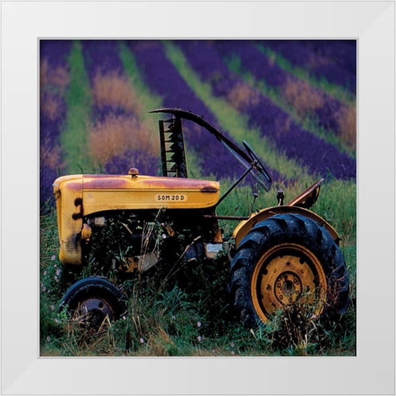 Lautier, Julien 26x26 White Modern Wood Framed Museum Art Print Titled - Le tracteur aux lavandes