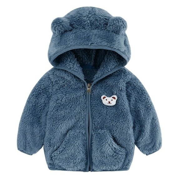 Lauty Fleece Jacket Girls Sweatshirt Baby Boy Fleece Jacket Girl Winer Clothes Coat Toddler Boy's Clothing Sweater Blue 18-24 Months
