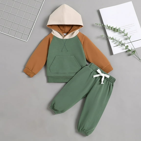 Lauty Toddler Sweats Boys 4T Clothes Toddler Baby Boy Fall Winter Clothes Color Block Long Sleeve Hoodies Sweatshirt   Joggers Pants Outfit Set Green 2-3 Years