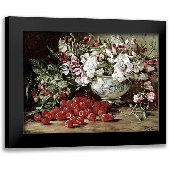 Laux, August 14x11 Black Modern Framed Museum Art Print Titled - Raspberries and Sweet Pea