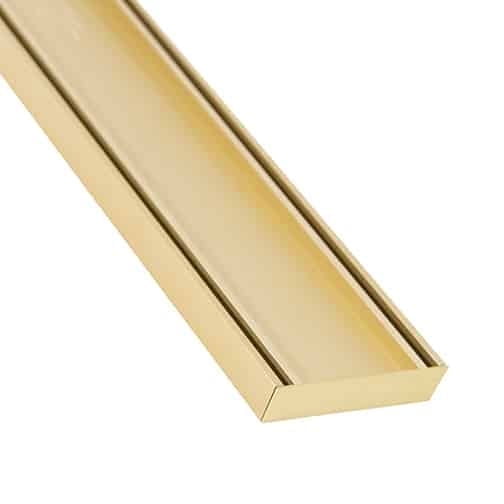 Lauxes 60 Inch Anodized Aluminum Tile Insert Cut-to-Fit Adjustable Linear Drain with End Caps and Base Flange Kit in Gold