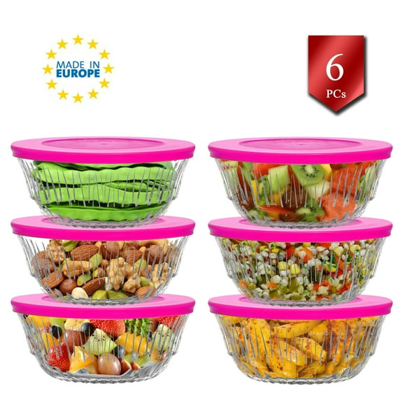 Lav Glass Food Storage Containers, Clear Glass Serving Bowls Set of 6, 11.7 oz