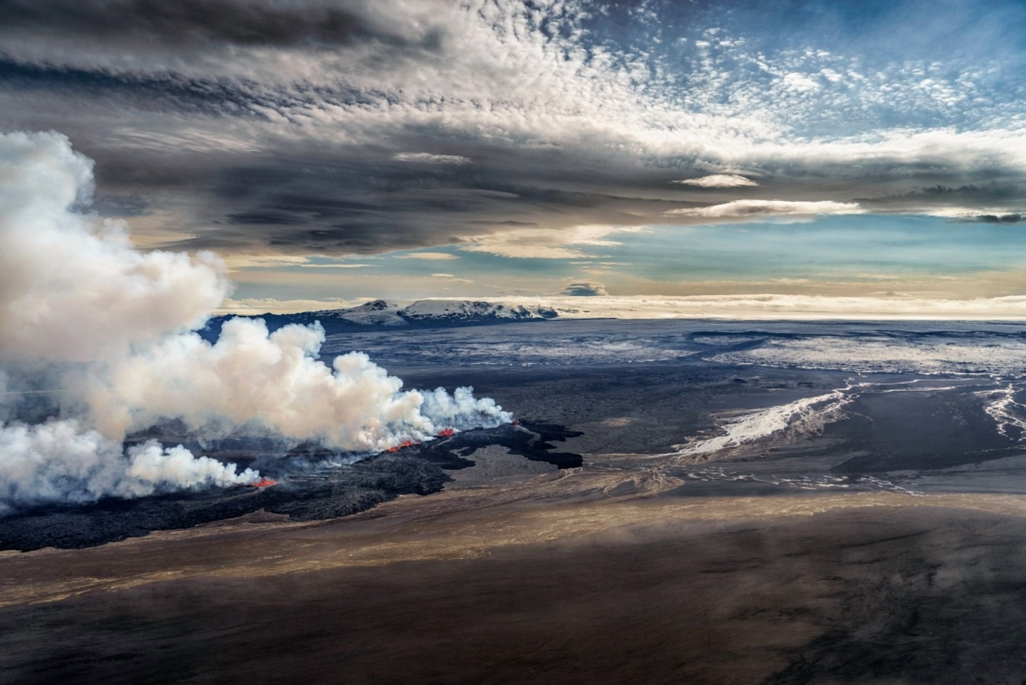 Lav and plumes from the Holuhraun Fissure by the Bardarbunga Volcano Iceland Sept 1 2014 Canvas Art - Panoramic Images (27 x 9)
