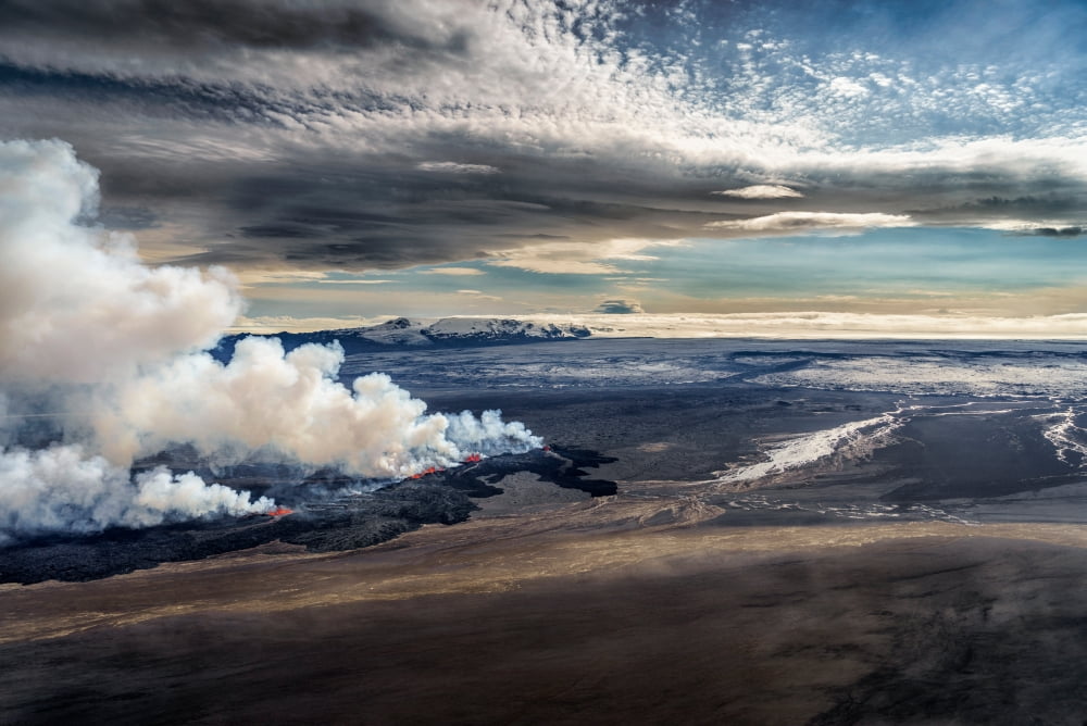 Lav and plumes from the Holuhraun Fissure by the Bardarbunga Volcano Iceland Sept 1 2014 Canvas Art - Panoramic Images (36 x 12)