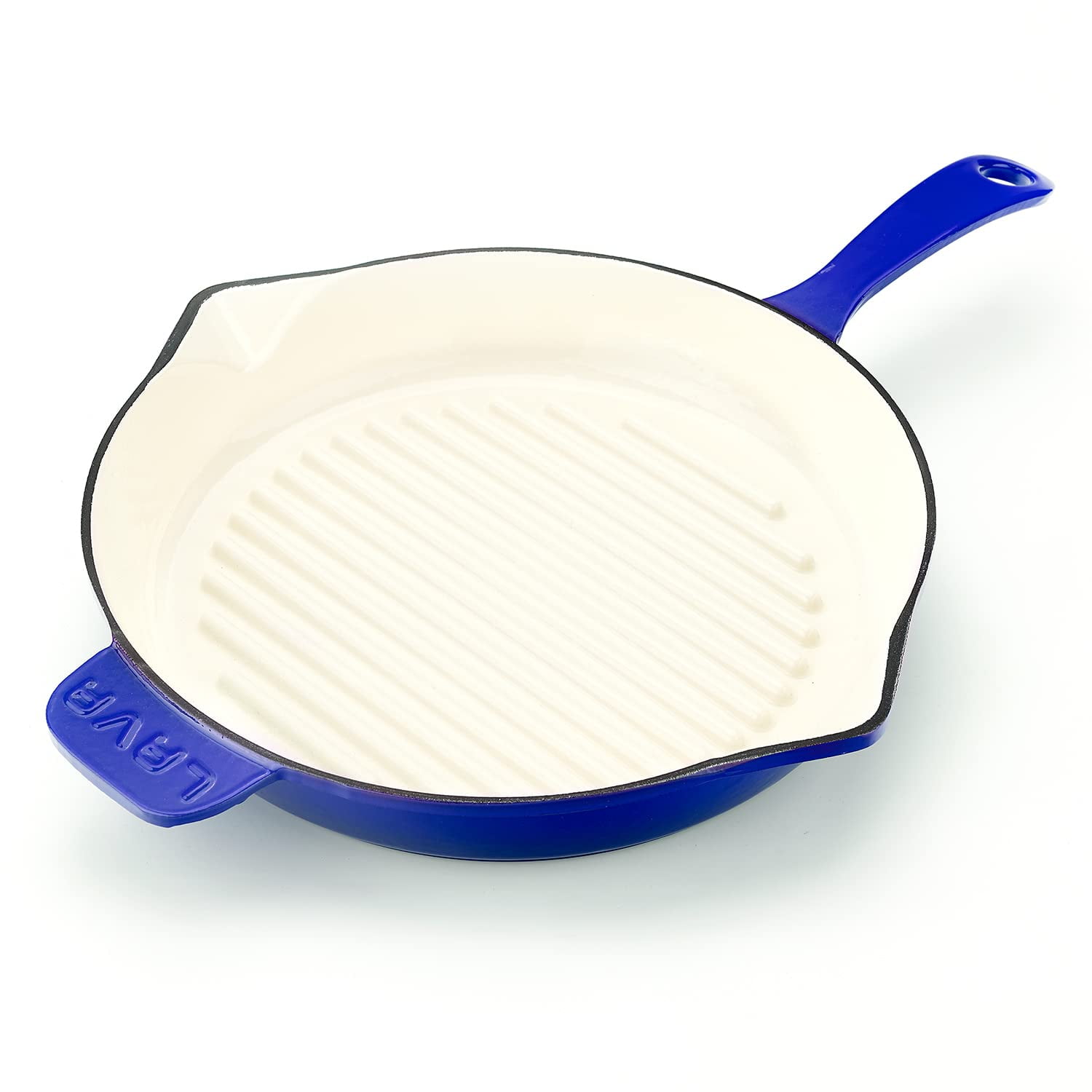 https://i5.walmartimages.com/seo/Lava-11-inch-Grill-Pan-with-Side-Drip-Spouts-Round-Frying-Pan-with-White-Ceramic-Enamel-Coated-Interior-Edition-Series-Blue_5004c192-353b-4d6d-a330-fd4e2bbc56f8.7a26d04b6f03489ac2bce9c363548f2c.jpeg