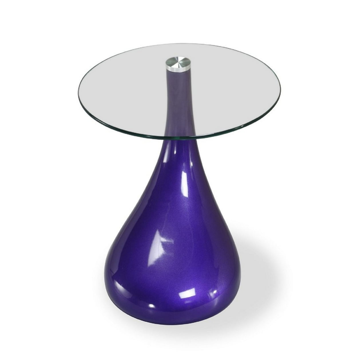 Tiny Purple Glass Top Round Accent Table