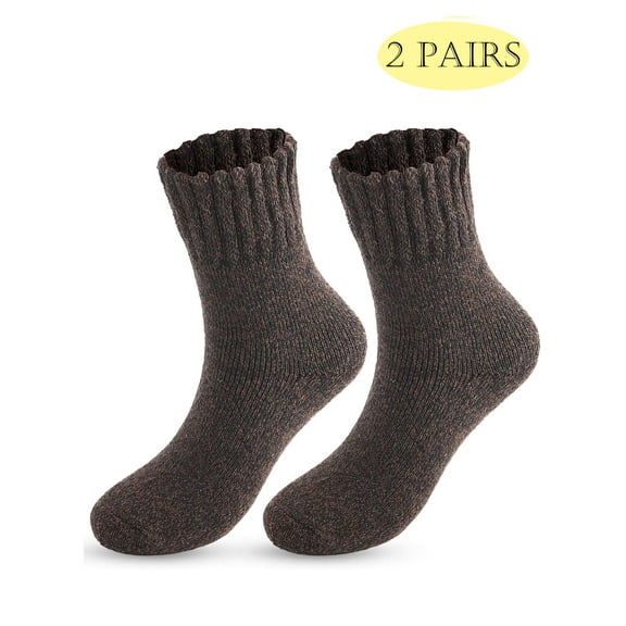Lava 2 Pairs Wool Socks for Women Men Thick Thermal Hiking Winter Warm Crew Socks Heavy Soft Cozy Socks for Hiking Size 7-13 Brown
