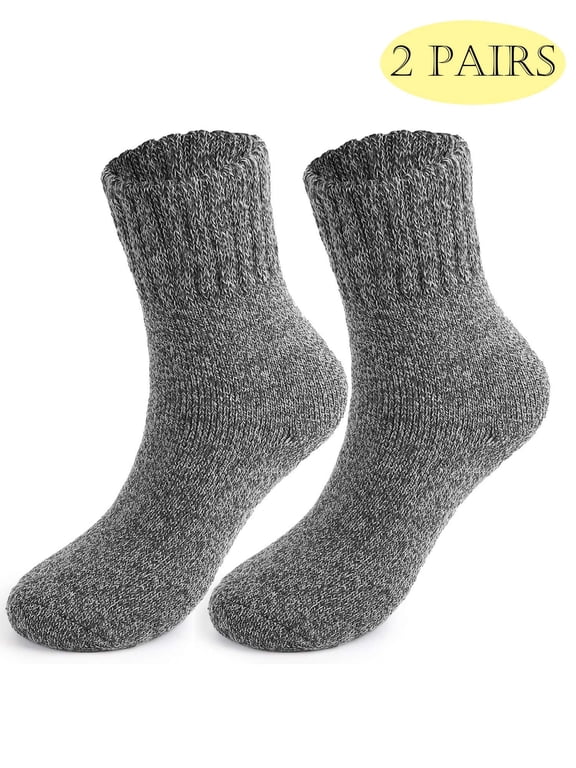 2 Pairs Wool Socks for Women Men Thick Thermal Hiking Winter Warm Crew Socks Heavy Soft Cozy Socks for Hiking Size 7-13 Dark Gray