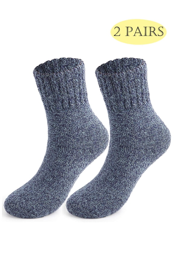 2 Pairs Wool Socks for Women Men Thick Thermal Hiking Winter Warm Crew Socks Heavy Soft Cozy Socks for Hiking Size 7-13 Navy Blue