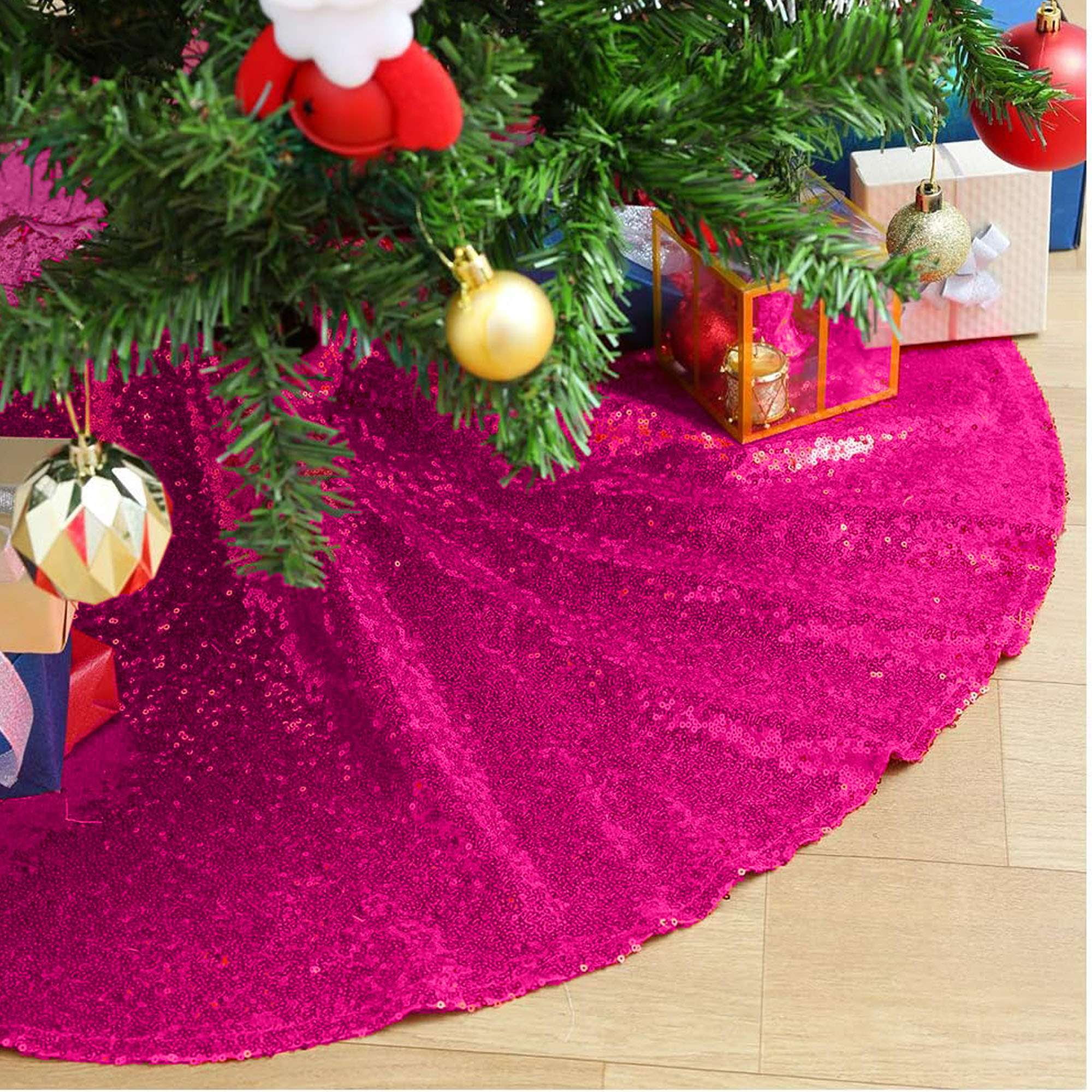 Lava 36 inch Christmas Tree Skirt Pink Glitter Sequin Tree Skirts