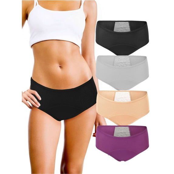 Lava 4 Packs Women Period Underwear High Waisted Leak-Proof Cotton Briefs Postpartum Menstrual Panties White, L