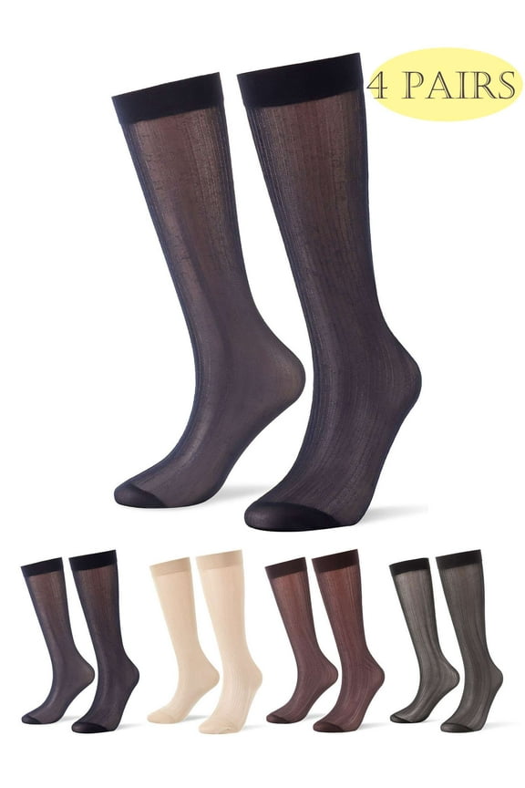 Lava 4 Pairs Men Silk Socks Ultra Thin Sheer Dress Socks Breathable Summer Cool Crew Socks Business Socks