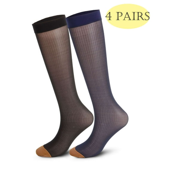 Lava 4 Pairs Men Ultra Thin Dress Socks Silk Sheer Business Socks Breathable Summer Dry Fit Crew Sosks