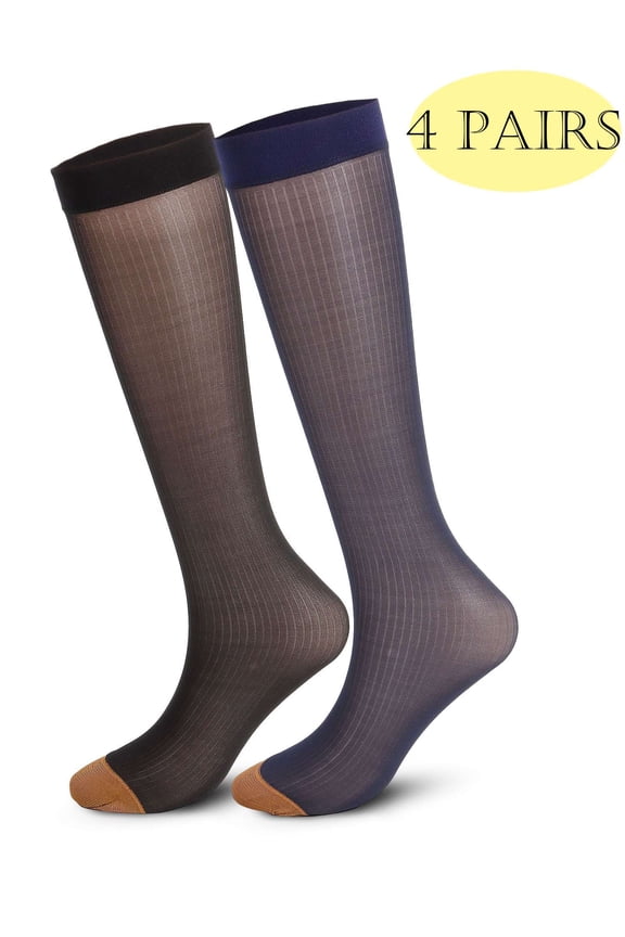 Lava 4 Pairs Men Ultra Thin Dress Socks Silk Sheer Business Socks Breathable Summer Dry Fit Crew Sosks