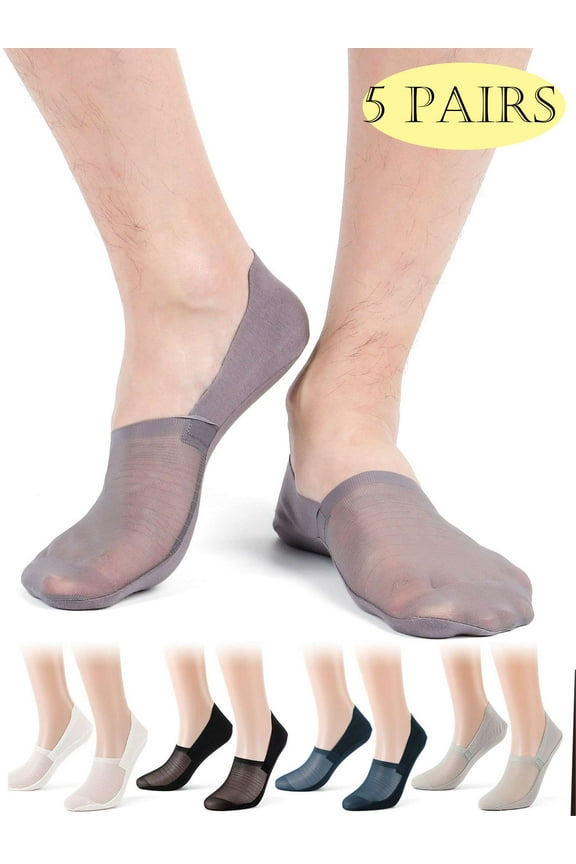 5 Pairs Ice Silke No Show Socks for Men Low Cut Invisible Breathable Thin Socks Non Slip Liner Socks