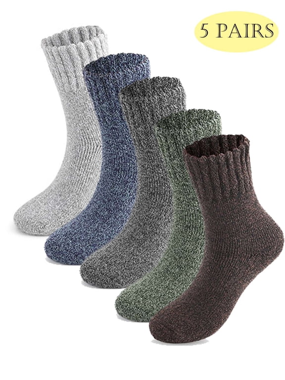 5 Pairs Wool Socks for Women Men Thick Thermal Hiking Winter Warm Crew Socks Heavy Soft Cozy Socks for Hiking Size 7-13