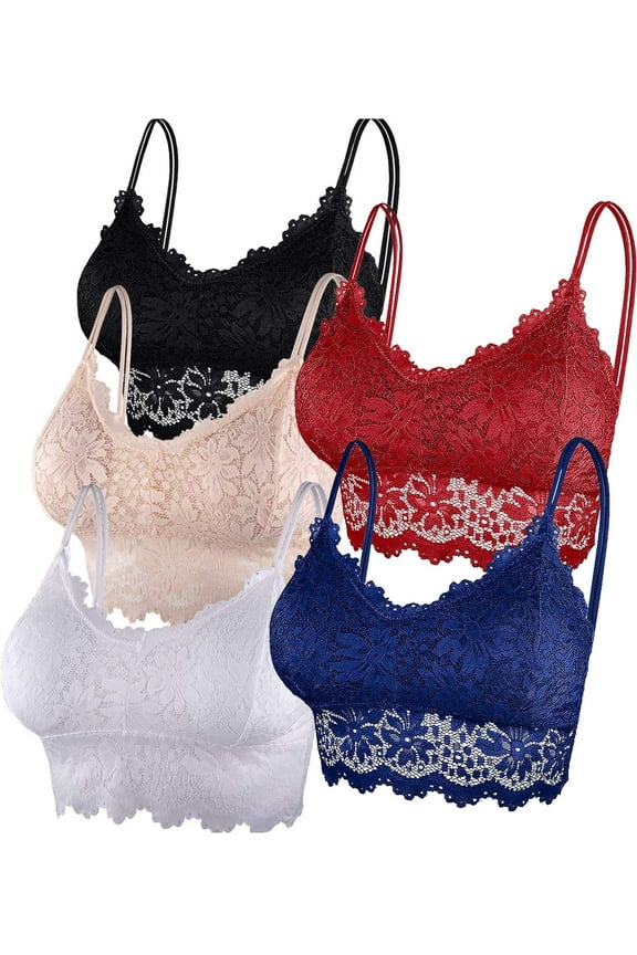 5 Pcs Lace Bralettes for Women Bralette Padded Sexy Deep V Lingerie Bra Tops Lace Bandeau Bra XL