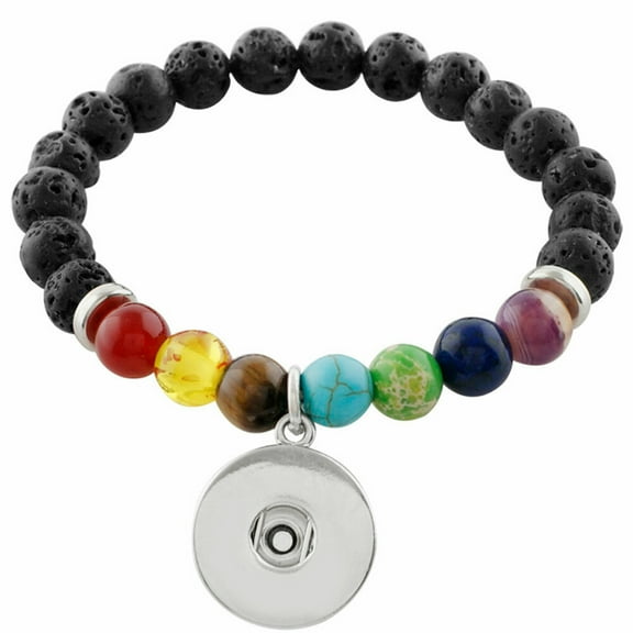 Snap Jewelry Lava Bead Bracelet with Multicolor Stones and 18MM Ginger Charm Holder