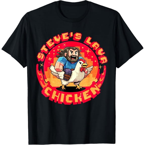 Lava Chicken Miners Meme Steve Pixel Gaming Game Unisex T-Shirt