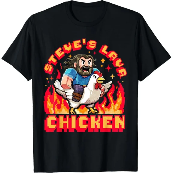 Lava Chicken Miners Meme Steve Pixel Gaming T-Shirt