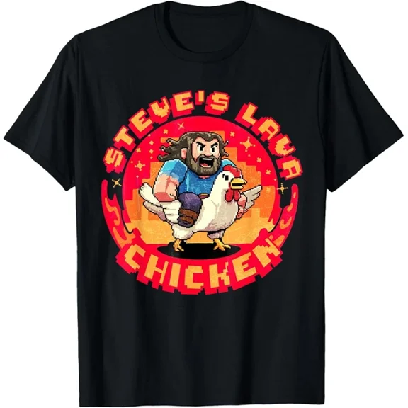 Lava Chicken Miners Steve Pixel Gaming Game T-Shirt Unisex S-5XL Hot Trending Shirt Birthday Gift