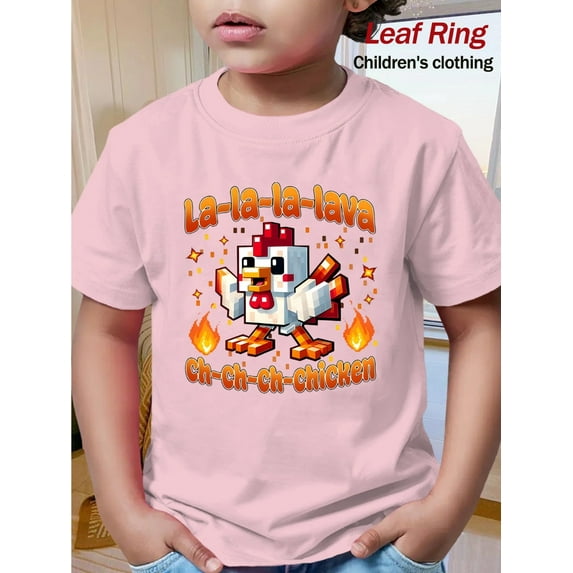 Lava Chicken Print T-shirt, Perfect for Fans of Lava Chicken, This 100% Cotton Short-sleeve T-shirt Is Suitable for Both Boys and Girls and Offers Comfortable Wear.