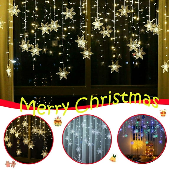 Lava Christmas Snowflake Curtain Lights 96 LED Window Hanging Fairy String Lights for Home Wedding Party Decor Colorful