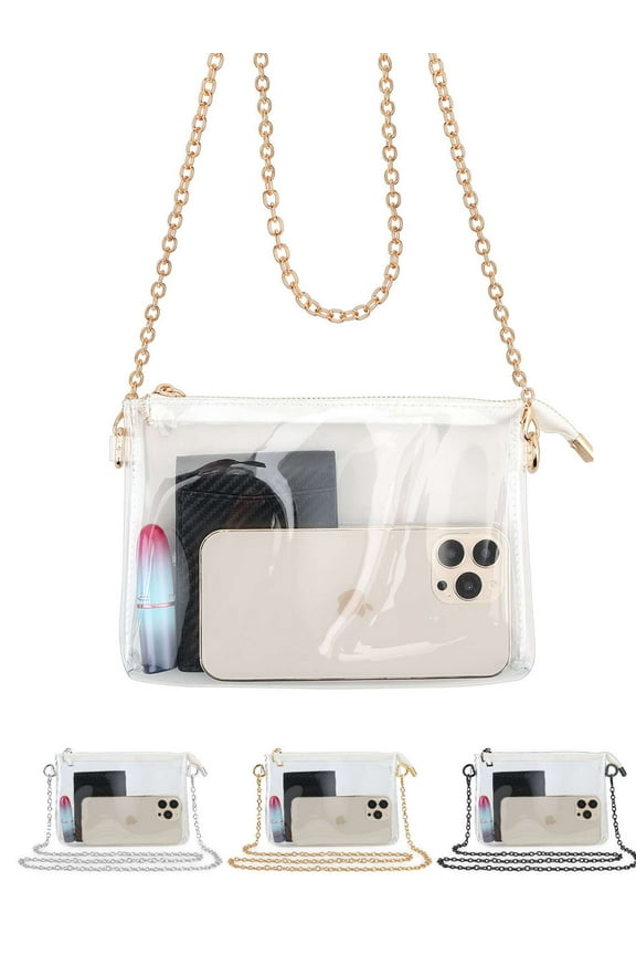 Clear Purse for Women Stadium Approved Clear Crossbody Bag with Zipper See Through Clutch Shoulder Bag for Concert Sports Events Gold