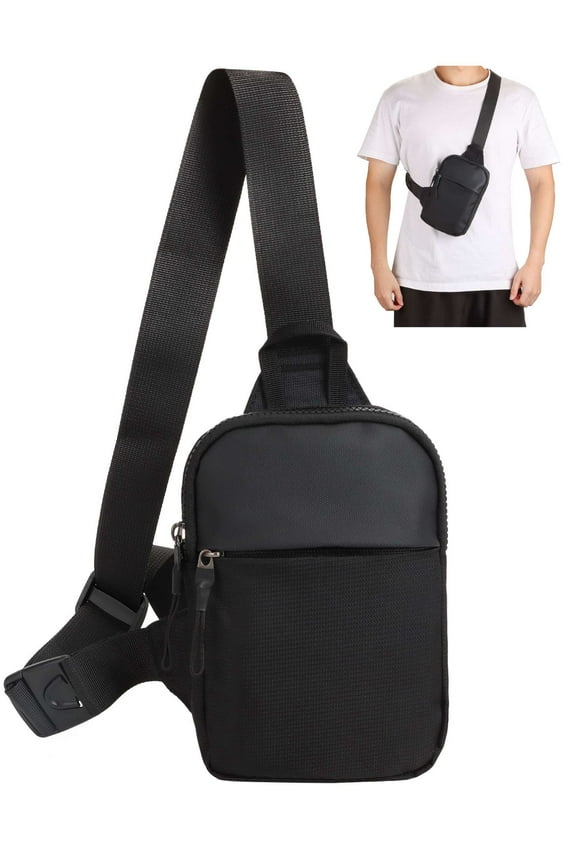Compact Sling Bag - Water-Resistant Oxford Crossbody Pack (7.9", Black)